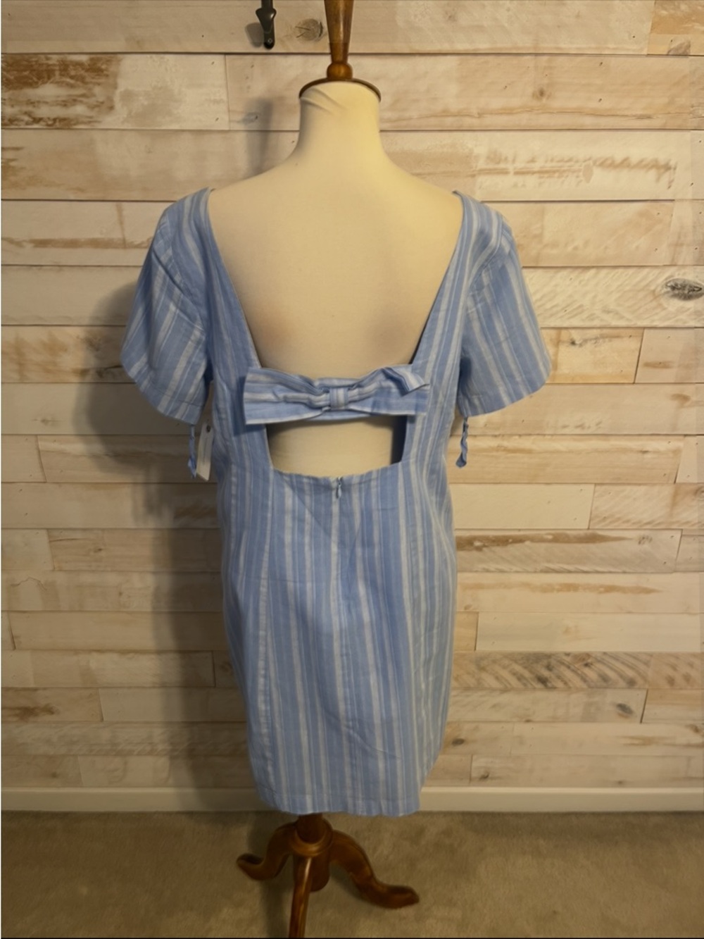 NWT Anthropologie size 12 linen blend mini dress in blue stripe - Picture 7 of 11